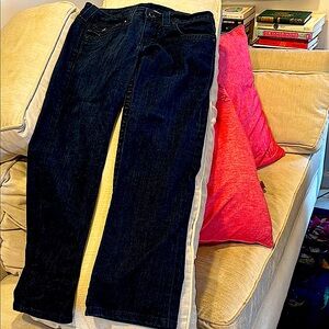 A great pair of nearly new dark navy True Religion jeans patent leather designs
